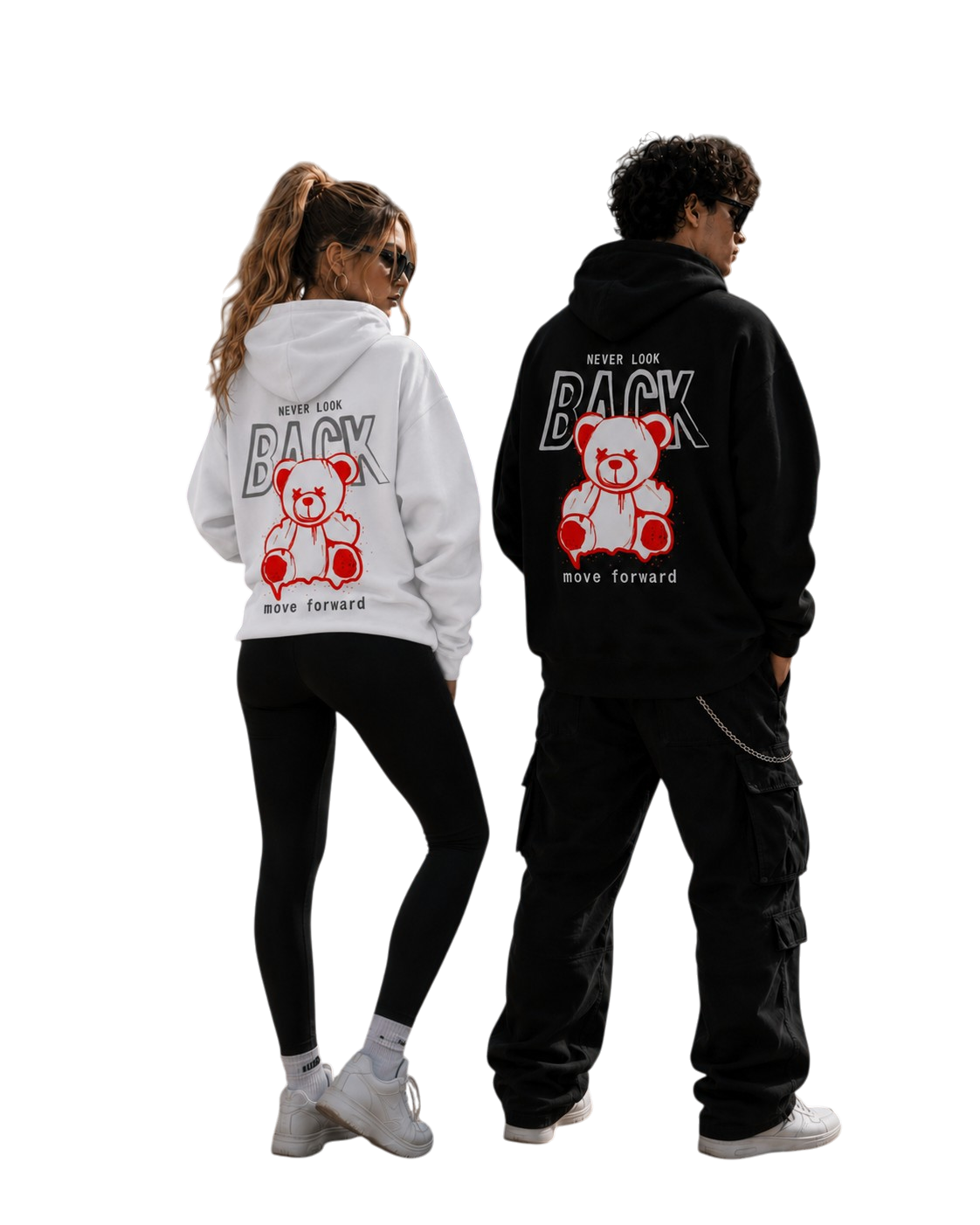 Never Look Back – Red Neon Teddy Backprint Hoodie