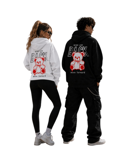 Never Look Back – Red Neon Teddy Backprint Hoodie