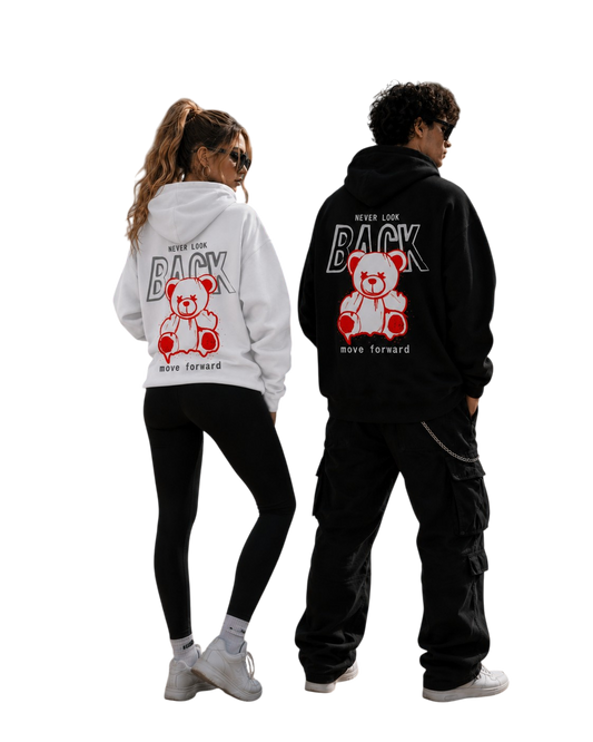 Never Look Back – Red Neon Teddy Backprint Hoodie
